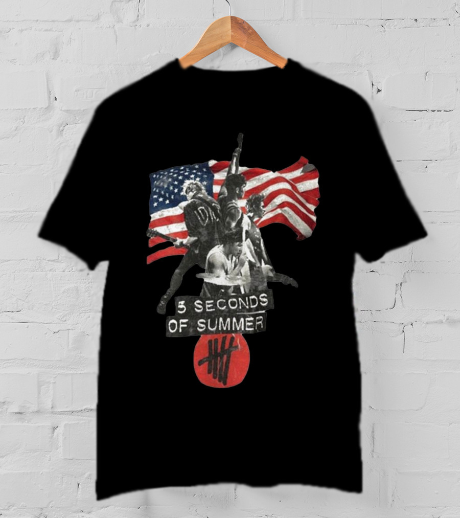 5 Seconds Of Summer American Band With Flag And Tally T-Shirt