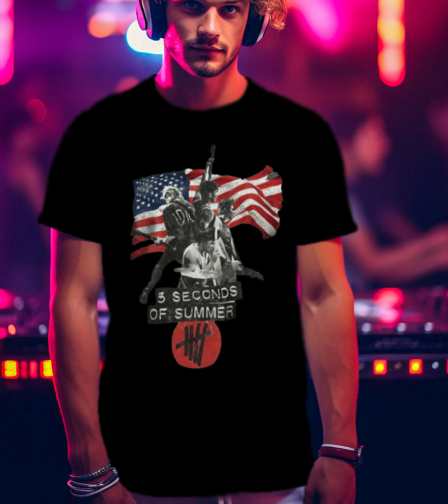 5 Seconds Of Summer American Band With Flag And Tally T-Shirt