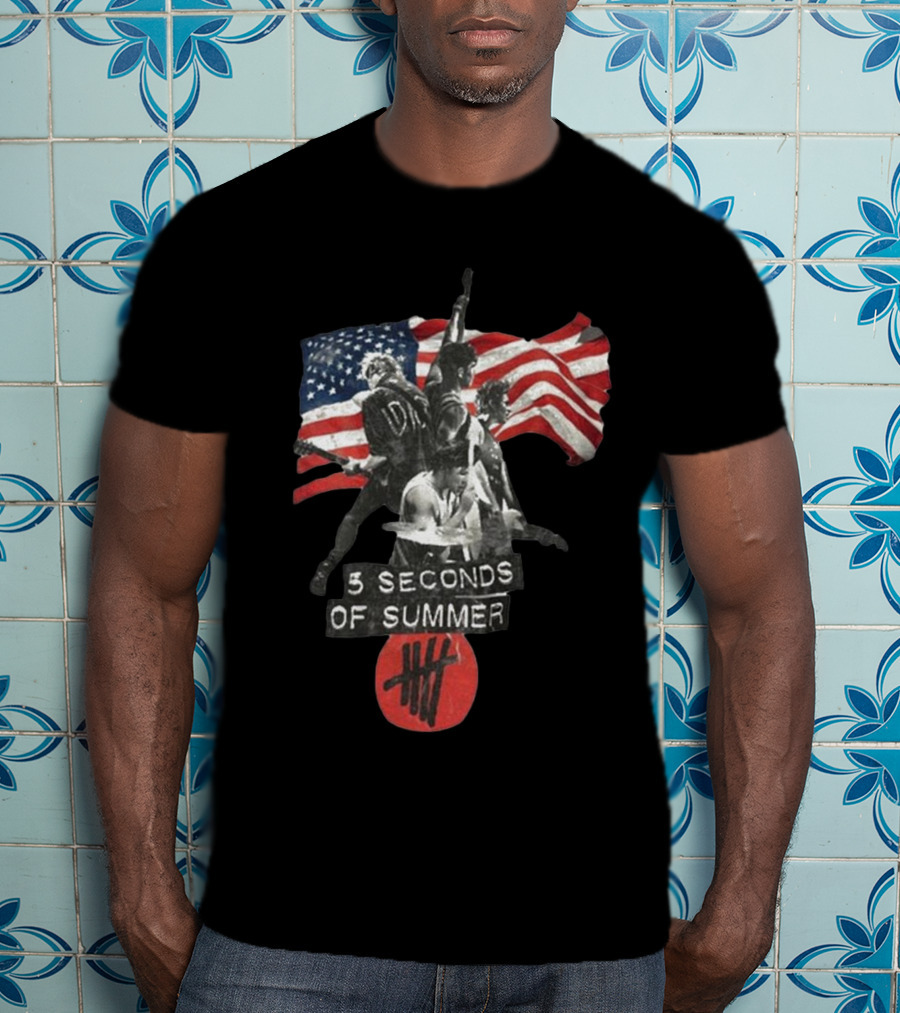 5 Seconds Of Summer American Band With Flag And Tally T-Shirt