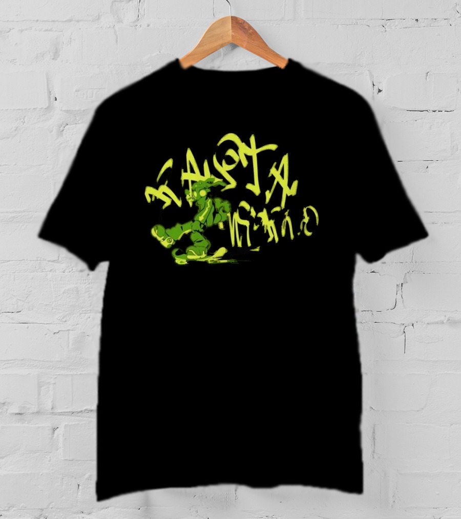 Everpress Gum Studio Rasta World Graffiti Robot Skateboarding Neon Green T-Shirt