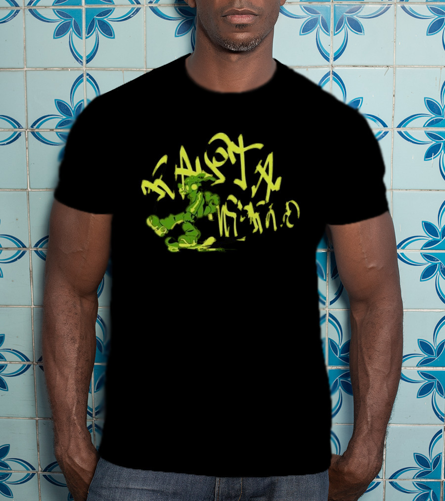Everpress Gum Studio Rasta World Graffiti Robot Skateboarding Neon Green T-Shirt