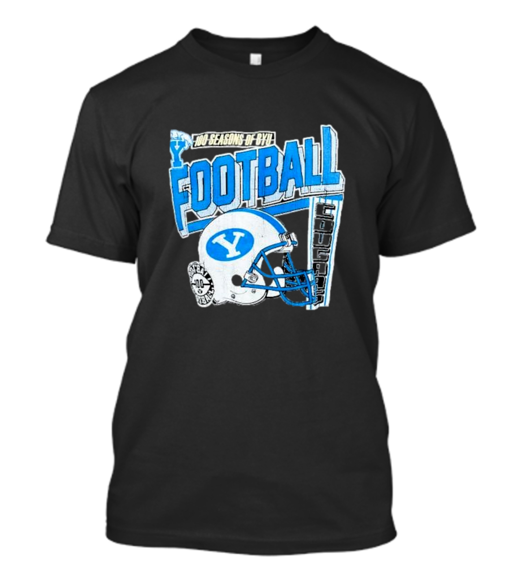 100 Seasons Of BYU Football Cougars Helmet Royal Army Brand T-Shirt