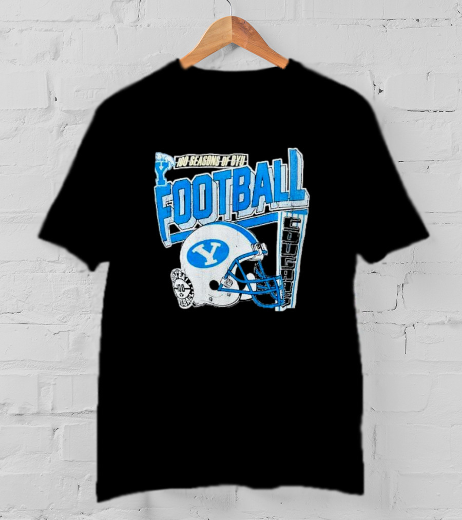 100 Seasons Of BYU Football Cougars Helmet Royal Army Brand T-Shirt