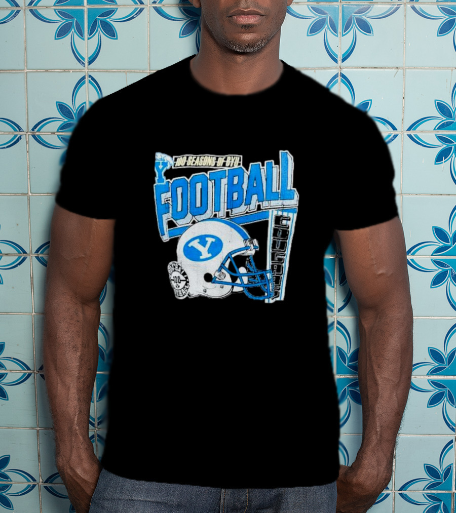 100 Seasons Of BYU Football Cougars Helmet Royal Army Brand T-Shirt