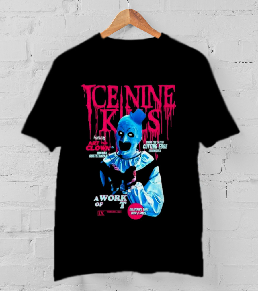 Ice Nine Kills Featuring Art The Clown Cutting Edge A Work Of T IX Delivering Cake With A Smile T-Shirt