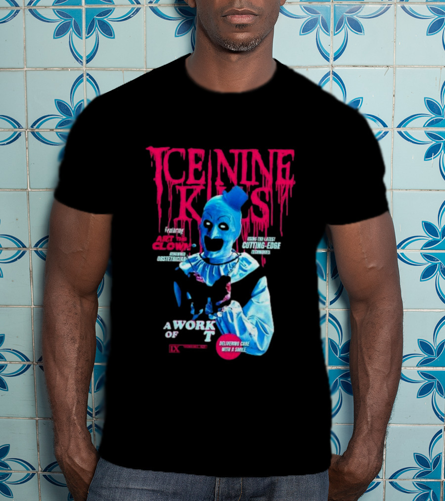 Ice Nine Kills Featuring Art The Clown Cutting Edge A Work Of T IX Delivering Cake With A Smile T-Shirt