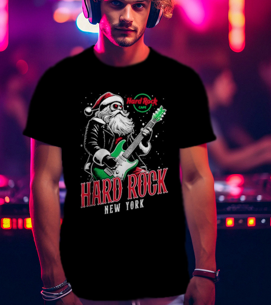 Hard Rock Cafe New York Santa Christmas Guitar Holiday Live T-Shirt