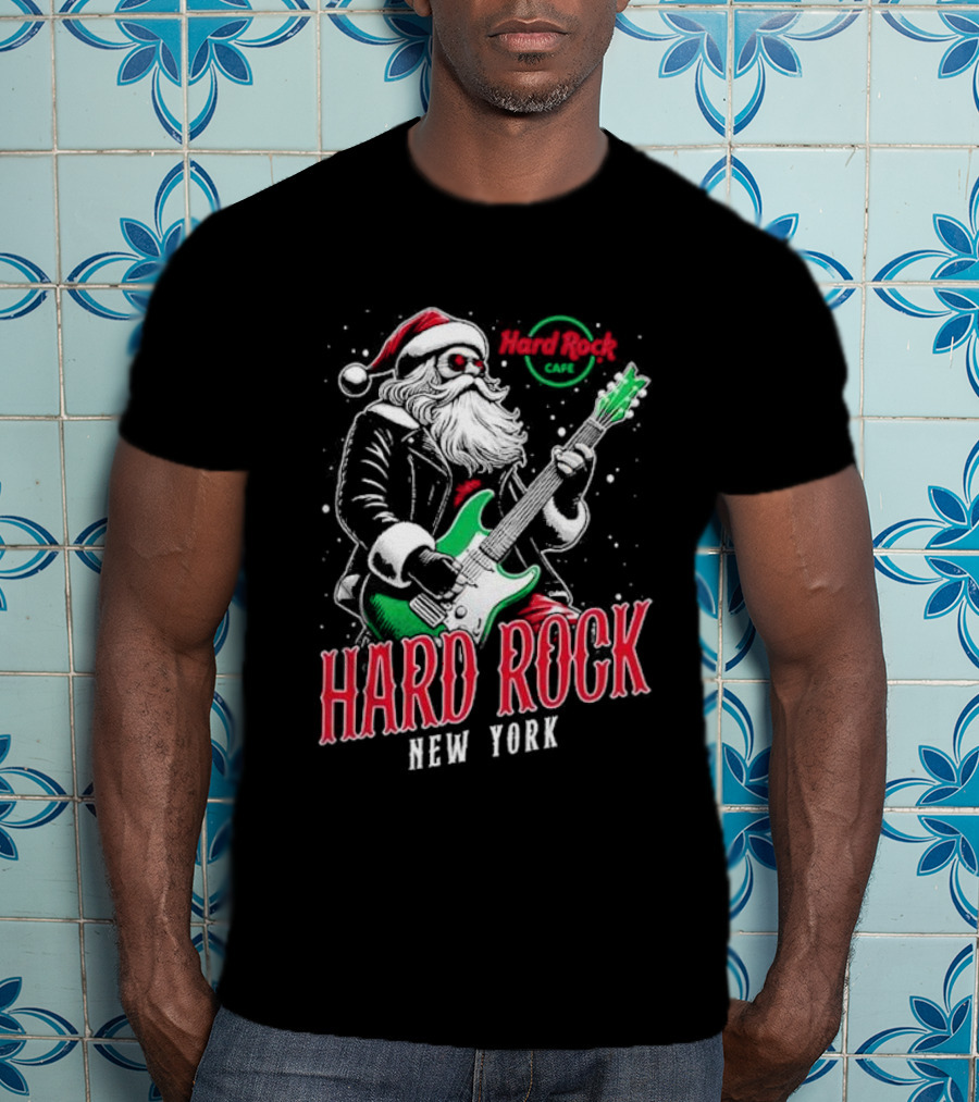 Hard Rock Cafe New York Santa Christmas Guitar Holiday Live T-Shirt