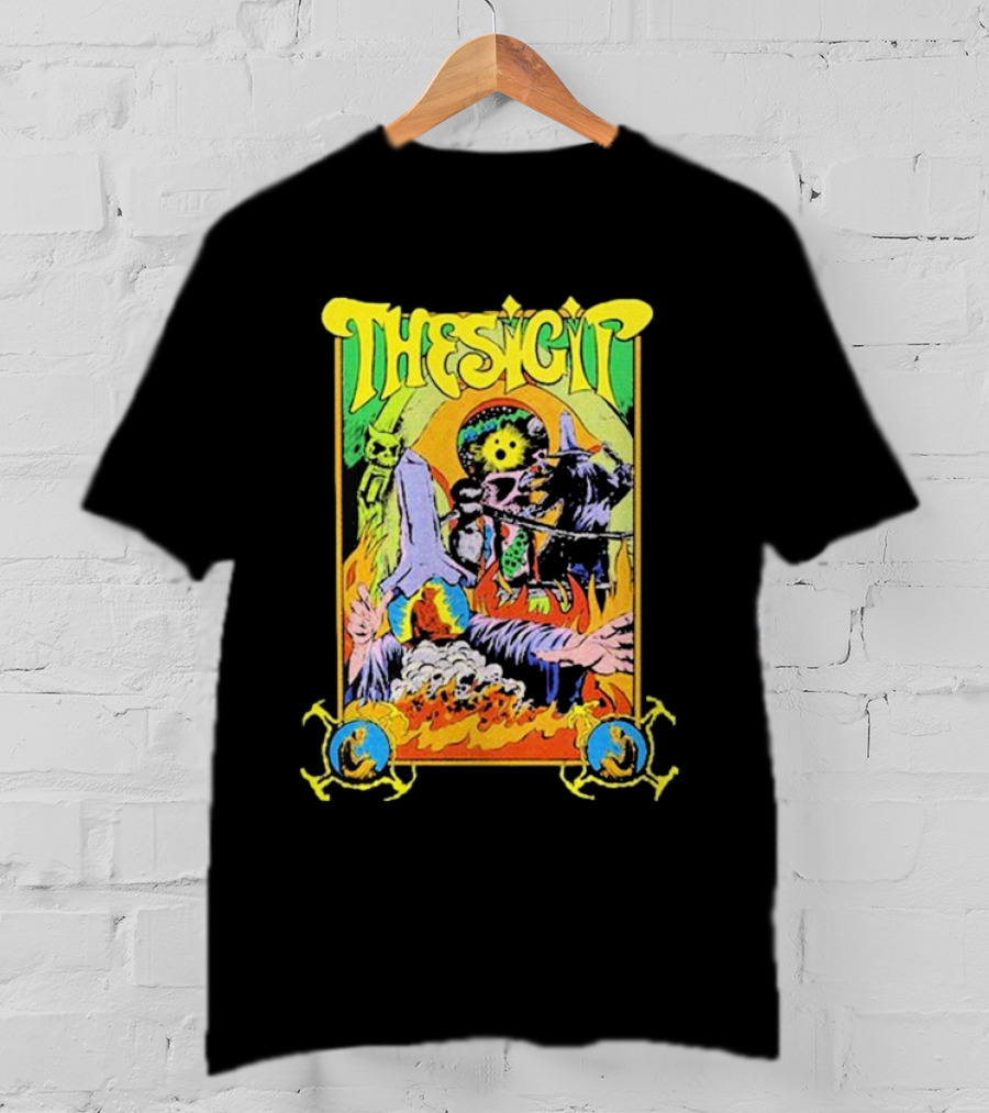 THESIGIT Psychedelic Skeletons Fire Scene Retro T-Shirt