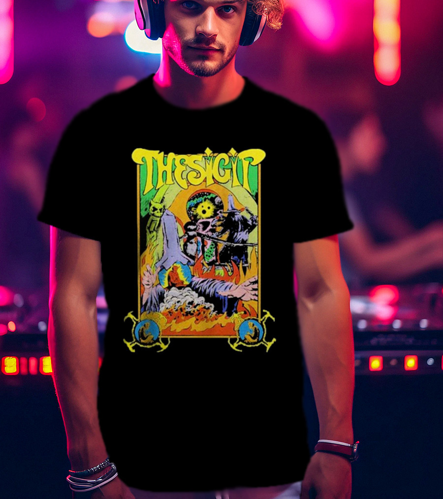 THESIGIT Psychedelic Skeletons Fire Scene Retro T-Shirt