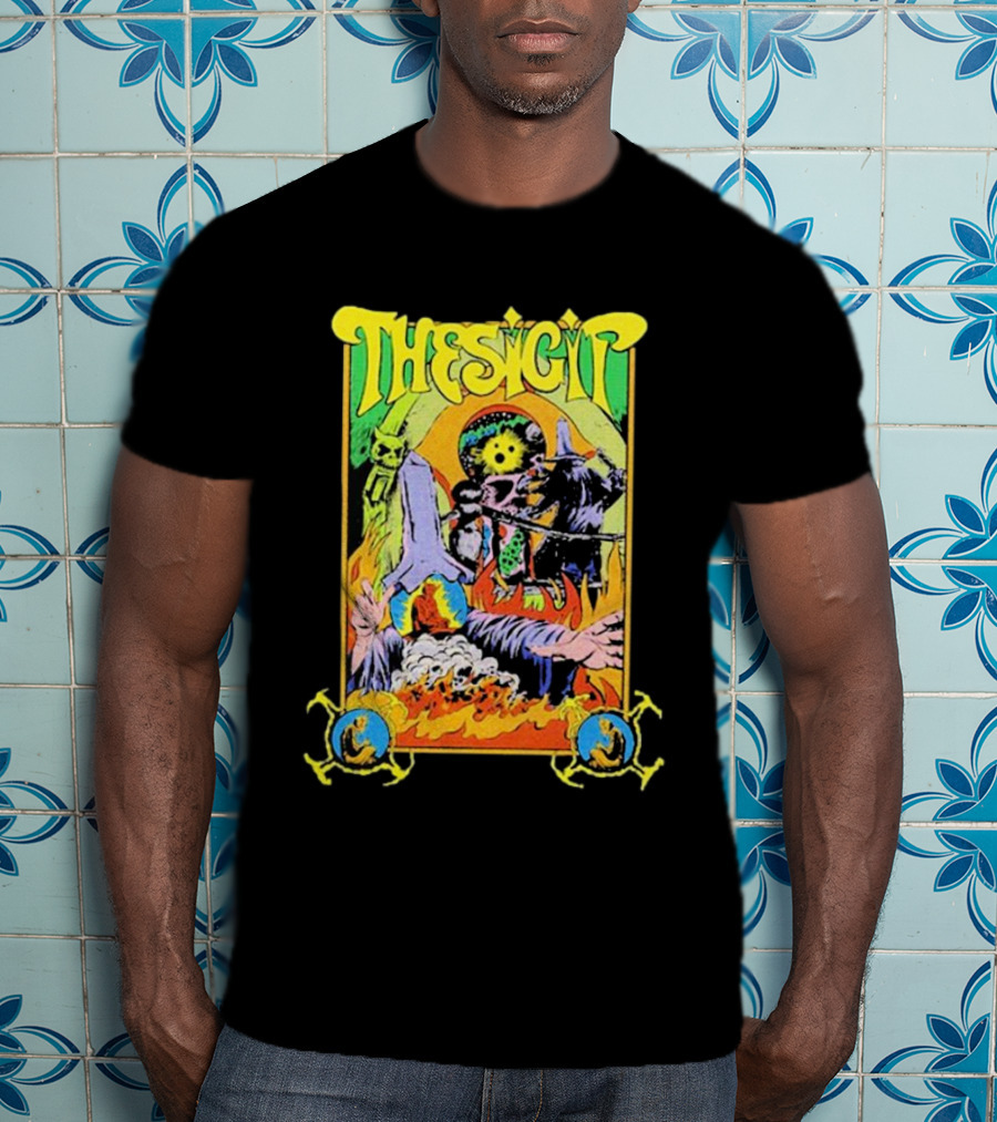 THESIGIT Psychedelic Skeletons Fire Scene Retro T-Shirt