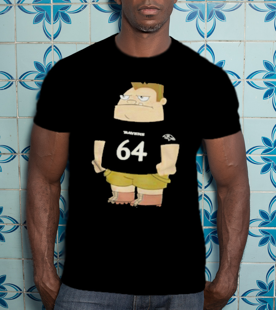 Ravens 64 Cartoon Character Tyler Linderbaum Only Fears God Texas Fears Oklahoma T-Shirt