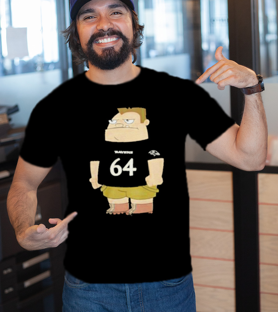 Ravens 64 Cartoon Character Tyler Linderbaum Only Fears God Texas Fears Oklahoma T-Shirt