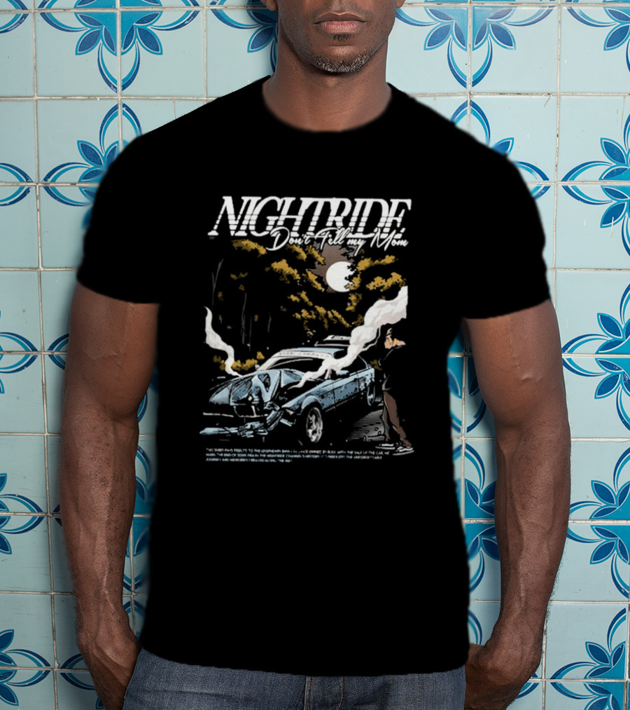 Nightride Don't Tell My Mom Night Car Crash Scene With Full Moon And Trees T-Shirt