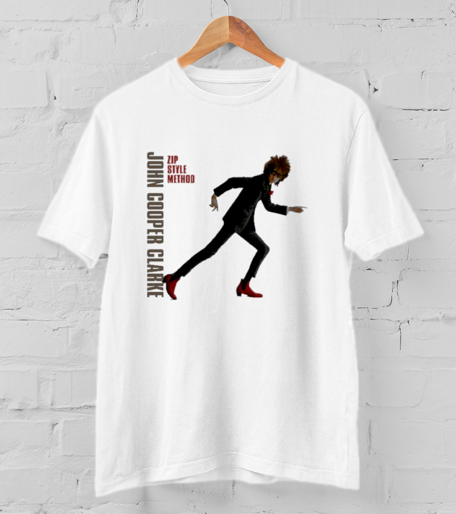 John Cooper Clarke Zip Style Method Dynamic Pose In Red Boots T-Shirt