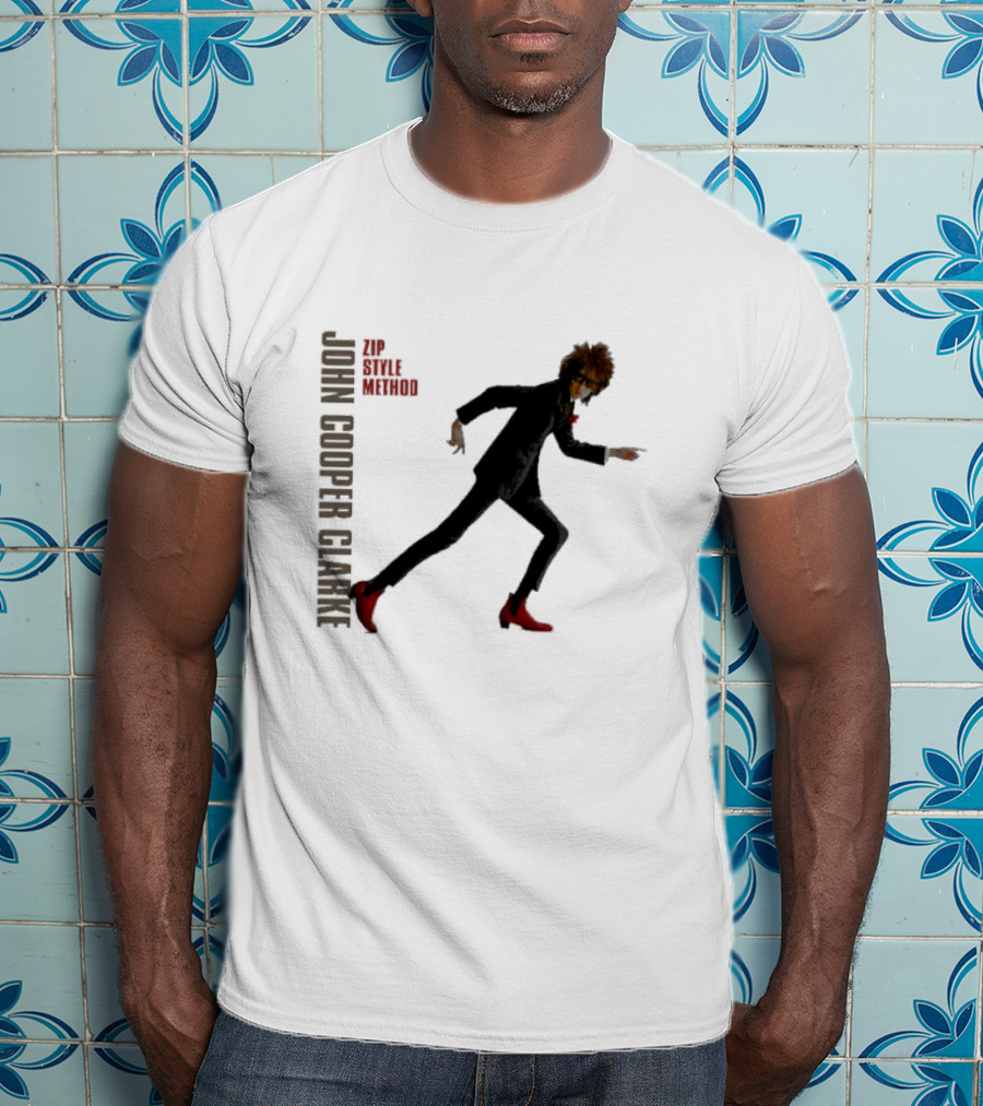 John Cooper Clarke Zip Style Method Dynamic Pose In Red Boots T-Shirt