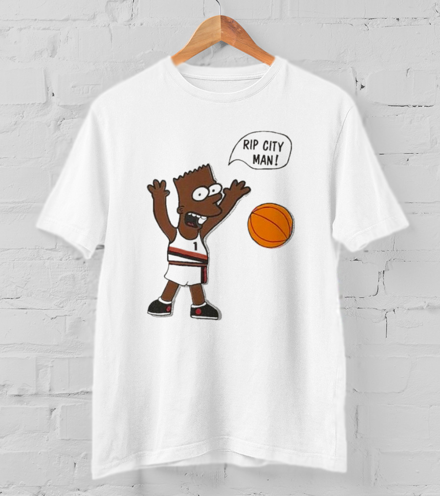 Rip City Man Bart Simpson Basketball Player With Orange Ball T-Shirt