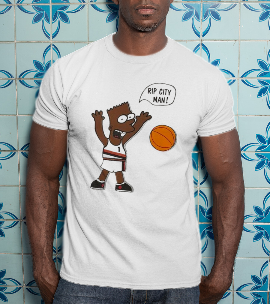 Rip City Man Bart Simpson Basketball Player With Orange Ball T-Shirt