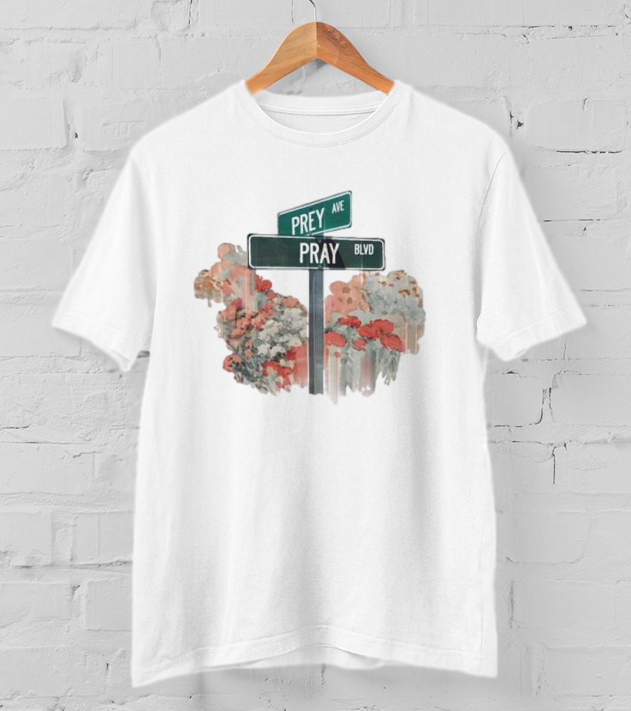 Pray Boulevard Prey Avenue Floral Street Sign Snapshot SS Knit T-Shirt