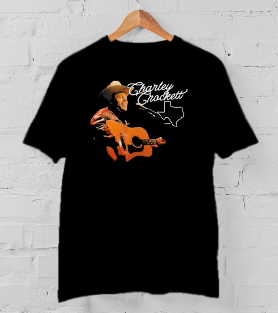 Charley Crockett Live Performance With Guitar And Texas Outline T-Shirt