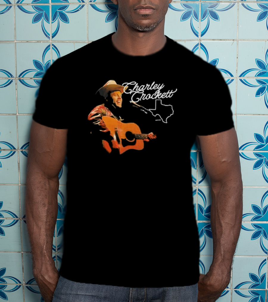Charley Crockett Live Performance With Guitar And Texas Outline T-Shirt