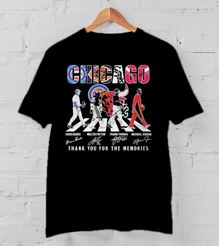Chicago Cubs Bears Bulls Ernie Banks Walter Payton Frank Thomas Michael Jordan Thank You For The Memories T-Shirt