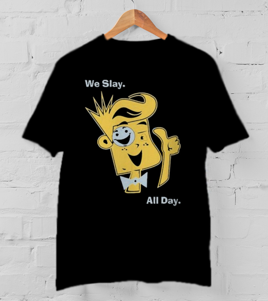 We Slay All Day Fgteev Shiny Yellow Character With Smile And Bow Tie T-Shirt
