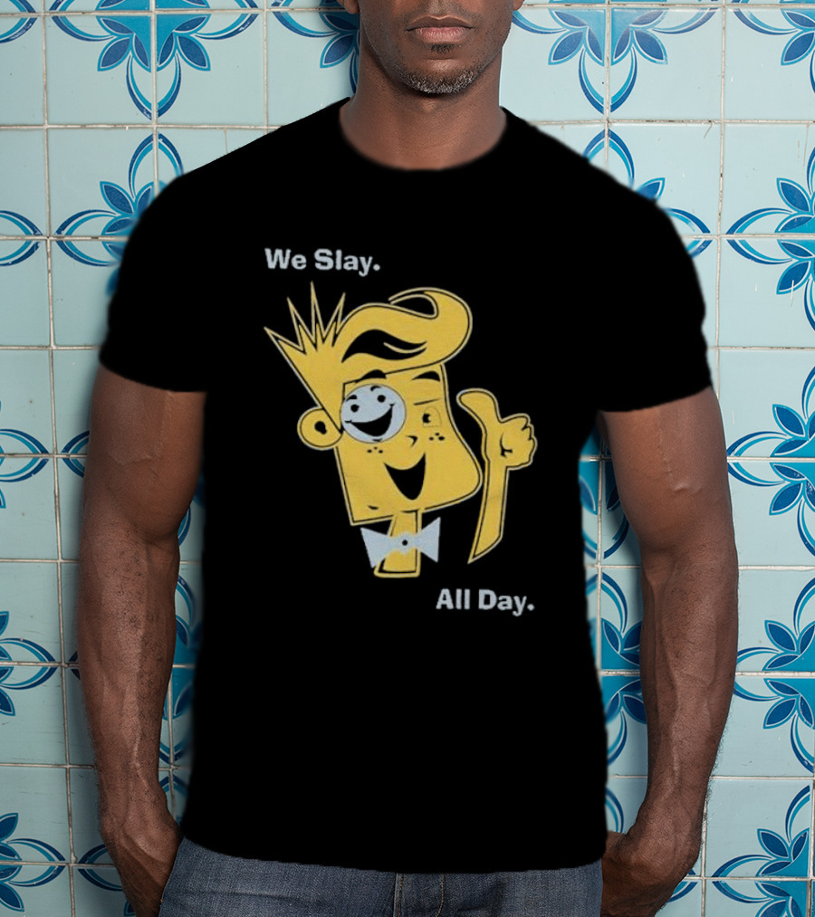 We Slay All Day Fgteev Shiny Yellow Character With Smile And Bow Tie T-Shirt
