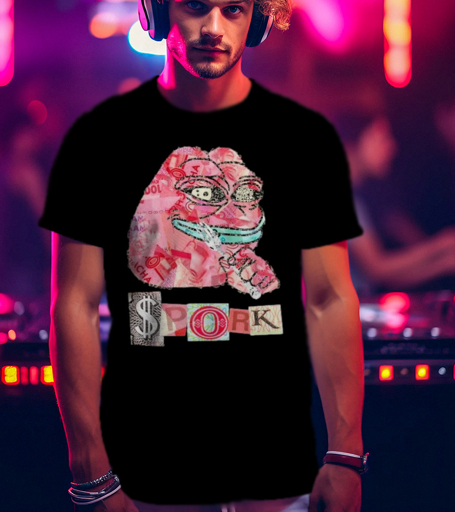 Pauly Spork Frog With Collage Pattern And Iconic Symbolism T-Shirt
