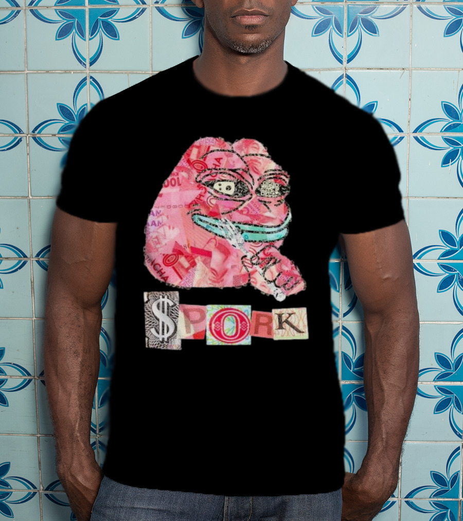 Pauly Spork Frog With Collage Pattern And Iconic Symbolism T-Shirt