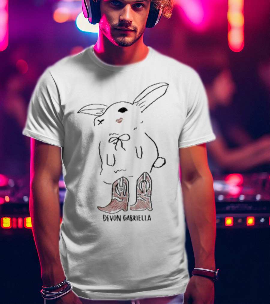 Devon Gabriella Bunny In Boots With Ribbon Bow And Cowboy Shoes T-Shirt