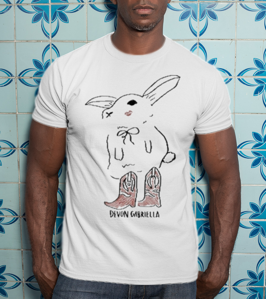 Devon Gabriella Bunny In Boots With Ribbon Bow And Cowboy Shoes T-Shirt