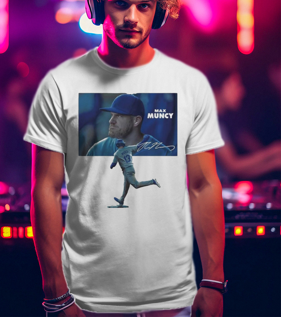 Max Muncy Baseball Figurine And Signature Photo T-Shirt