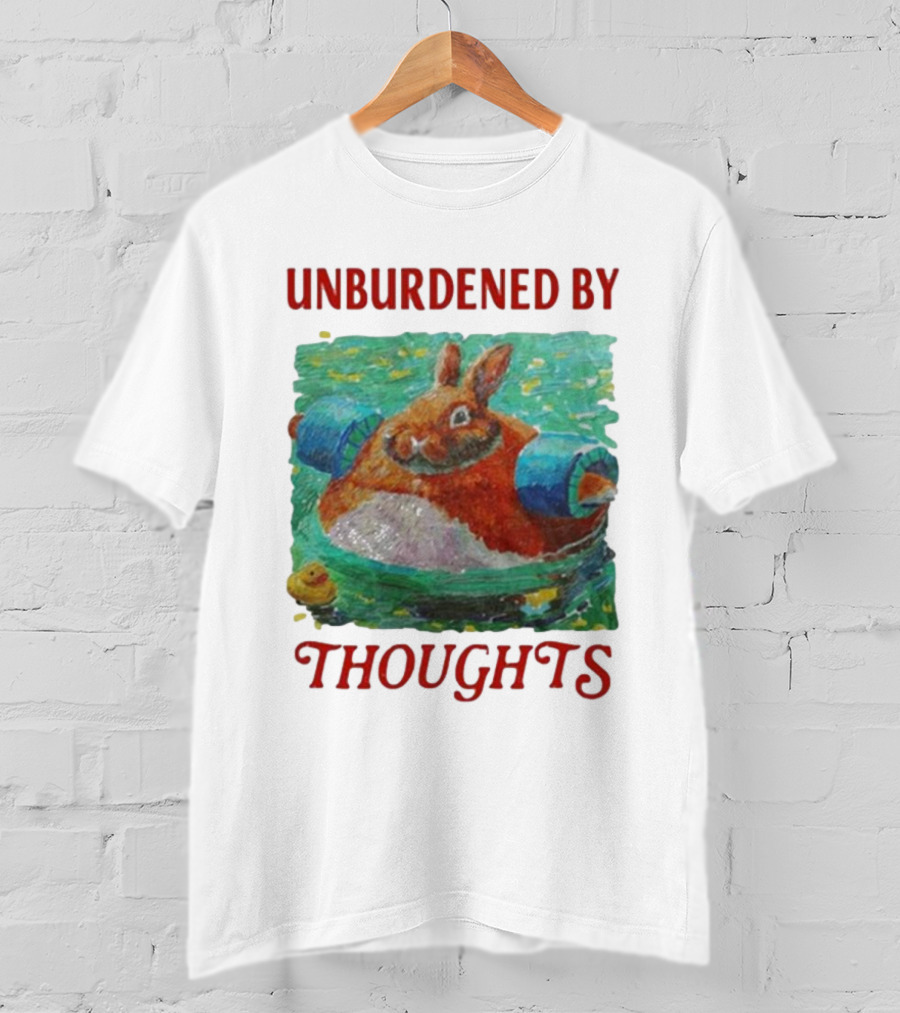 UNBURDENED BY THOUGHTS Rabbit Floating With Tube In Water Scene T-Shirt