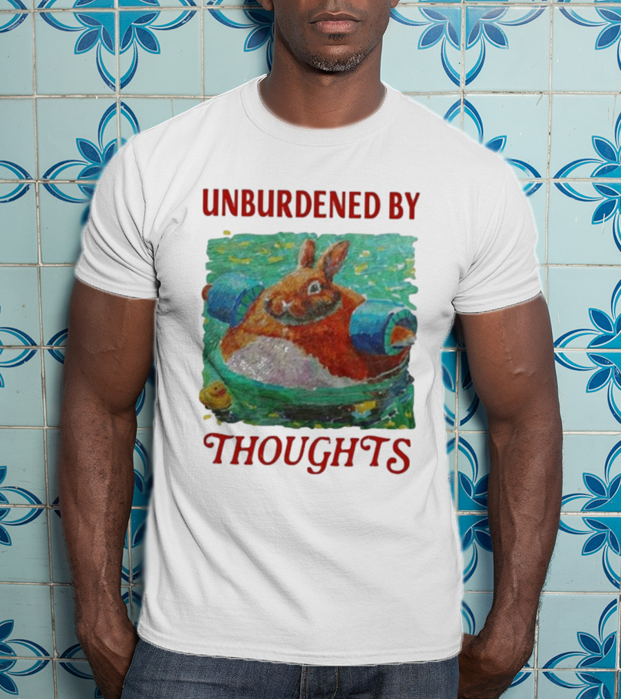 UNBURDENED BY THOUGHTS Rabbit Floating With Tube In Water Scene T-Shirt