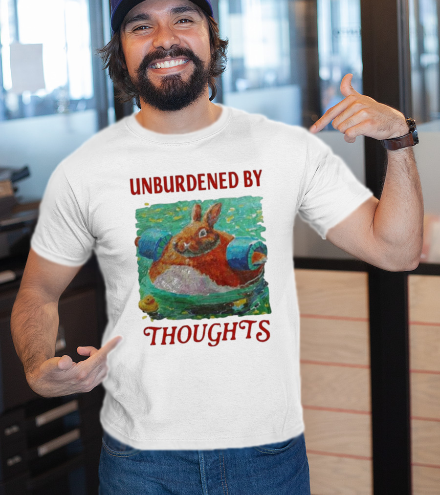 UNBURDENED BY THOUGHTS Rabbit Floating With Tube In Water Scene T-Shirt