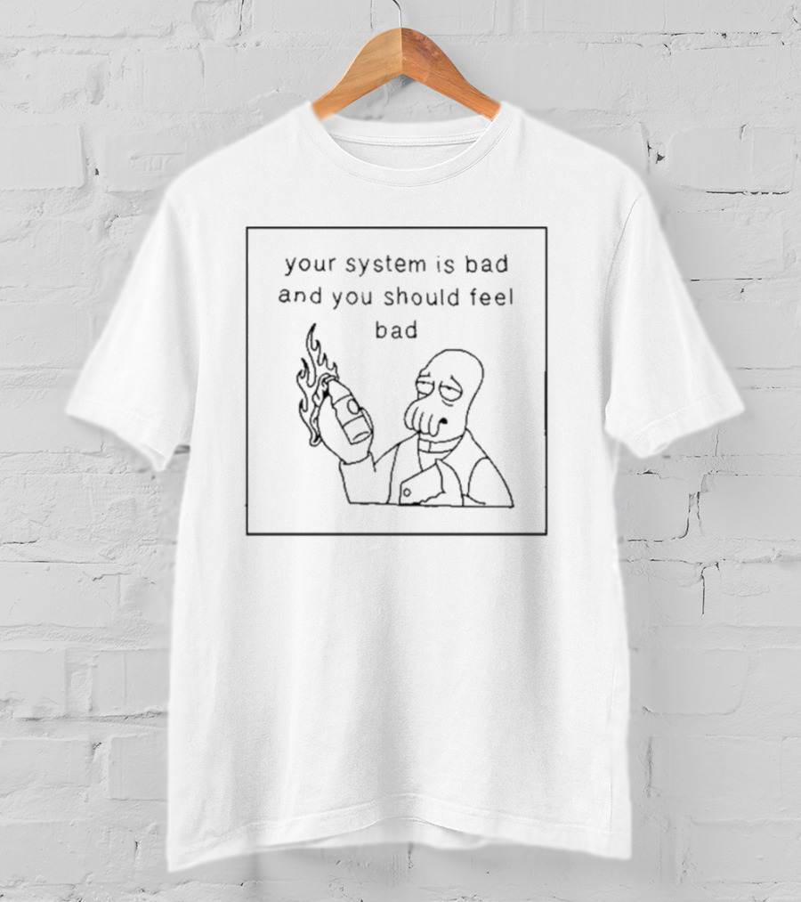 Your System Is Bad And You Should Feel Bad Futurama Zoidberg Flames T-Shirt