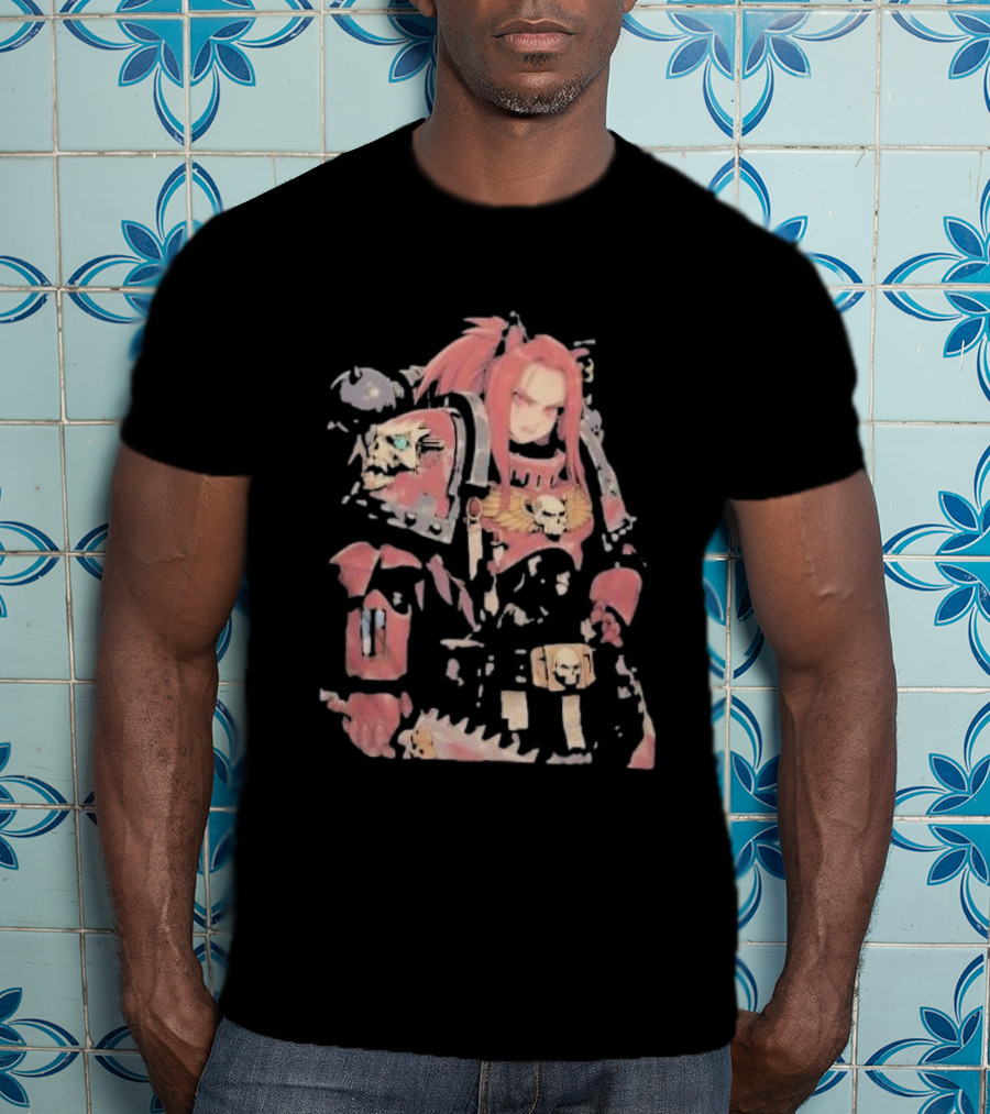Female Space Marine Waifu Warrior With Skull Armor T-Shirt