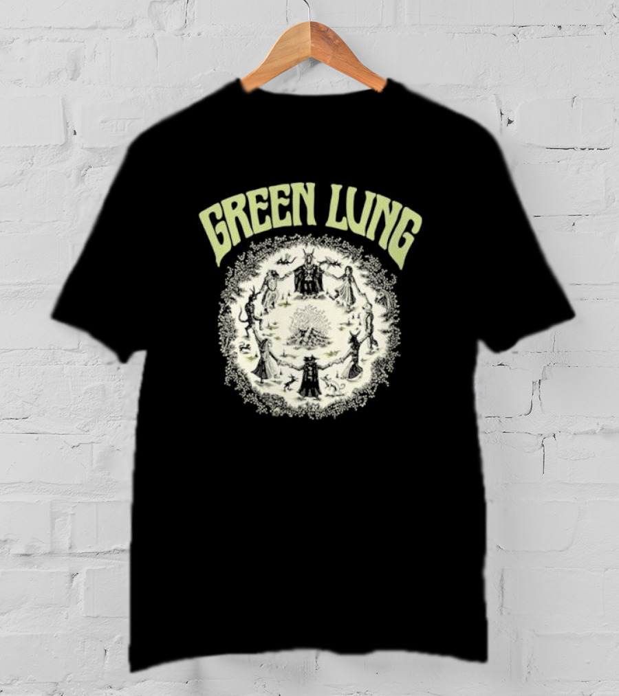 Green Lung Mystic Circle Ritual Scene With Figures And Central Fire T-Shirt
