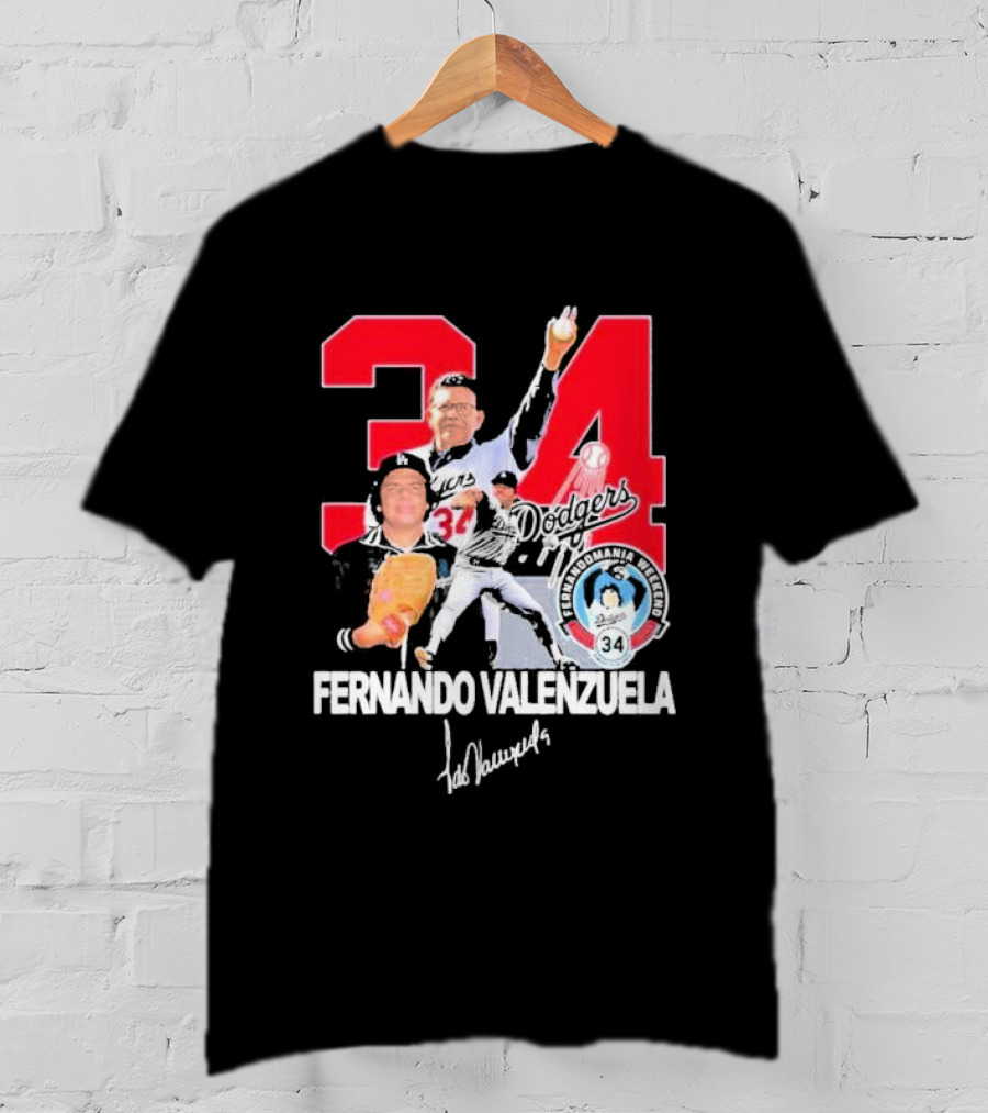 Fernando Valenzuela Dodgers 34 Legend Baseball Tecolomania Mexican 34 Signature T-Shirt