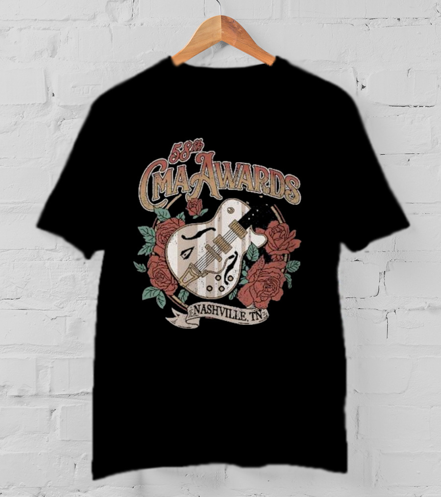 58th CMA Awards Nashville TN Guitar And Roses T-Shirt
