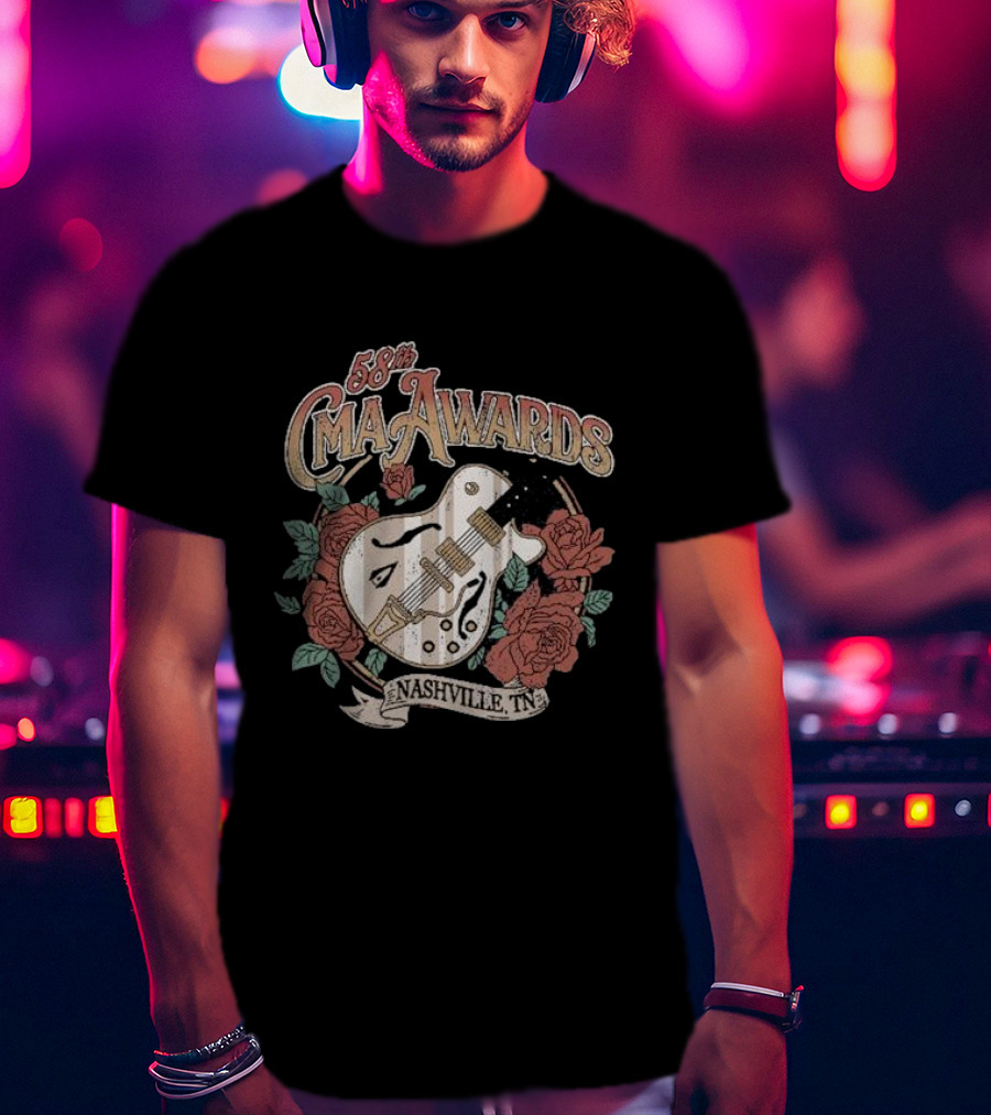 58th CMA Awards Nashville TN Guitar And Roses T-Shirt