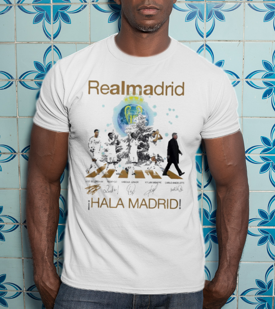Real Madrid Hala Madrid Jude Bellingham Rodrygo Vinicius Junior Kylian Mbappe Carlo Ancelotti Signatures T-Shirt