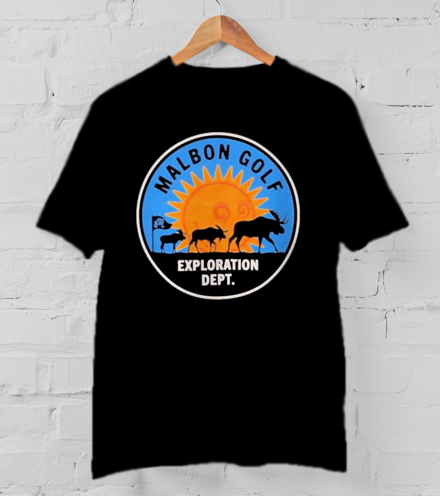 Malbon Golf Exploration Dept Moose Silhouette With Sun Background T-Shirt