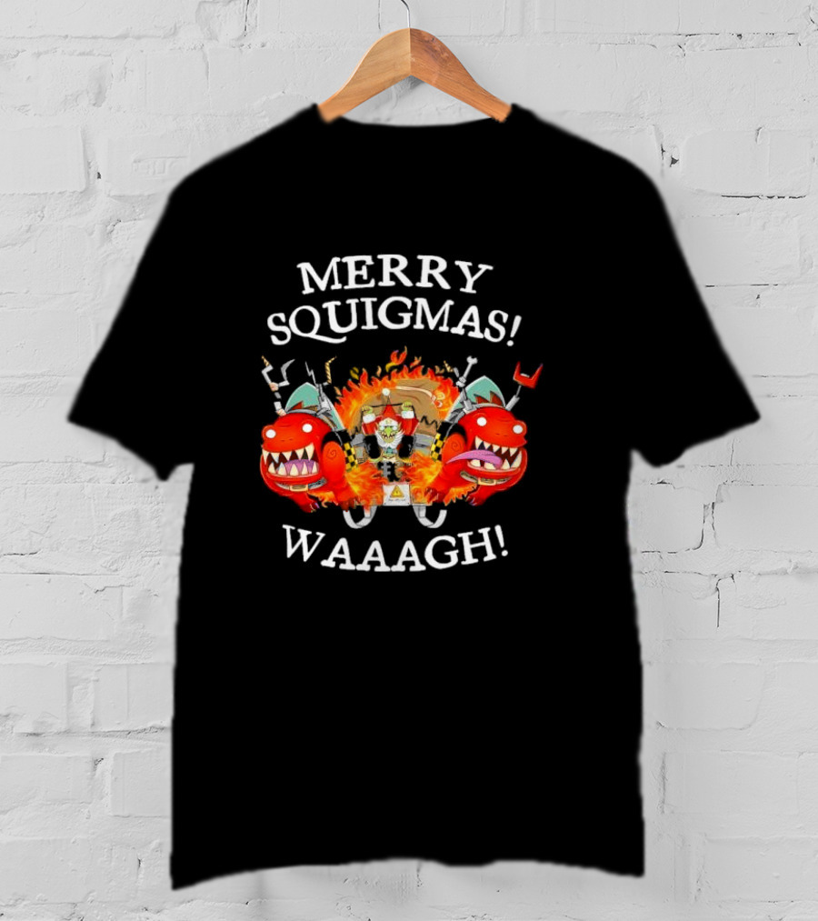 Merry Squigmas Waaagh Red Gobbo Holiday Chaos And Red Creatures T-Shirt
