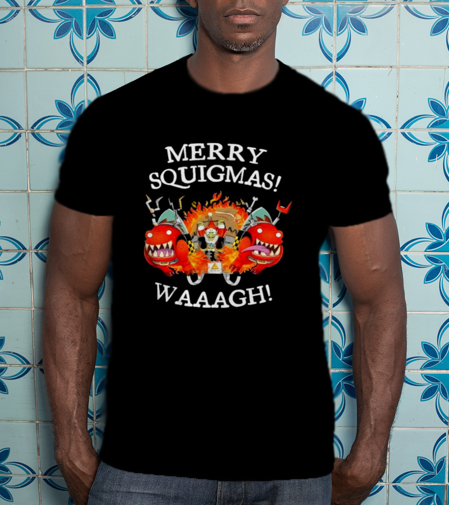 Merry Squigmas Waaagh Red Gobbo Holiday Chaos And Red Creatures T-Shirt
