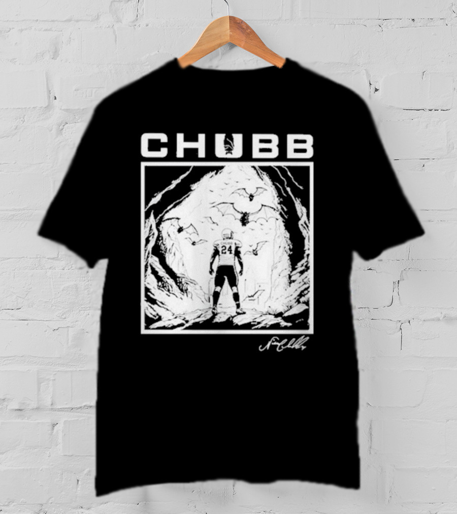 Chubb 24 Cleveland Football Bat Cave Fantasy Scene T-Shirt