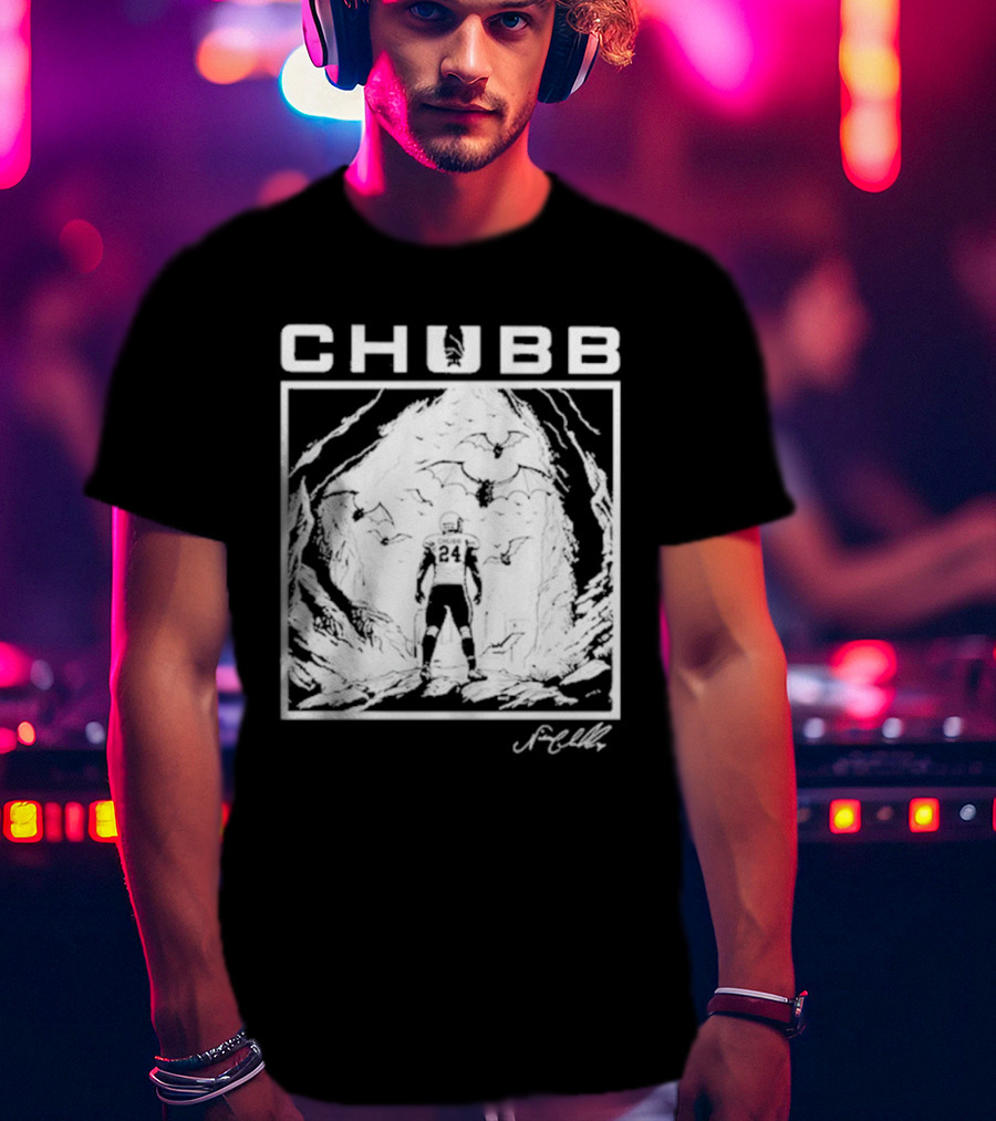 Chubb 24 Cleveland Football Bat Cave Fantasy Scene T-Shirt