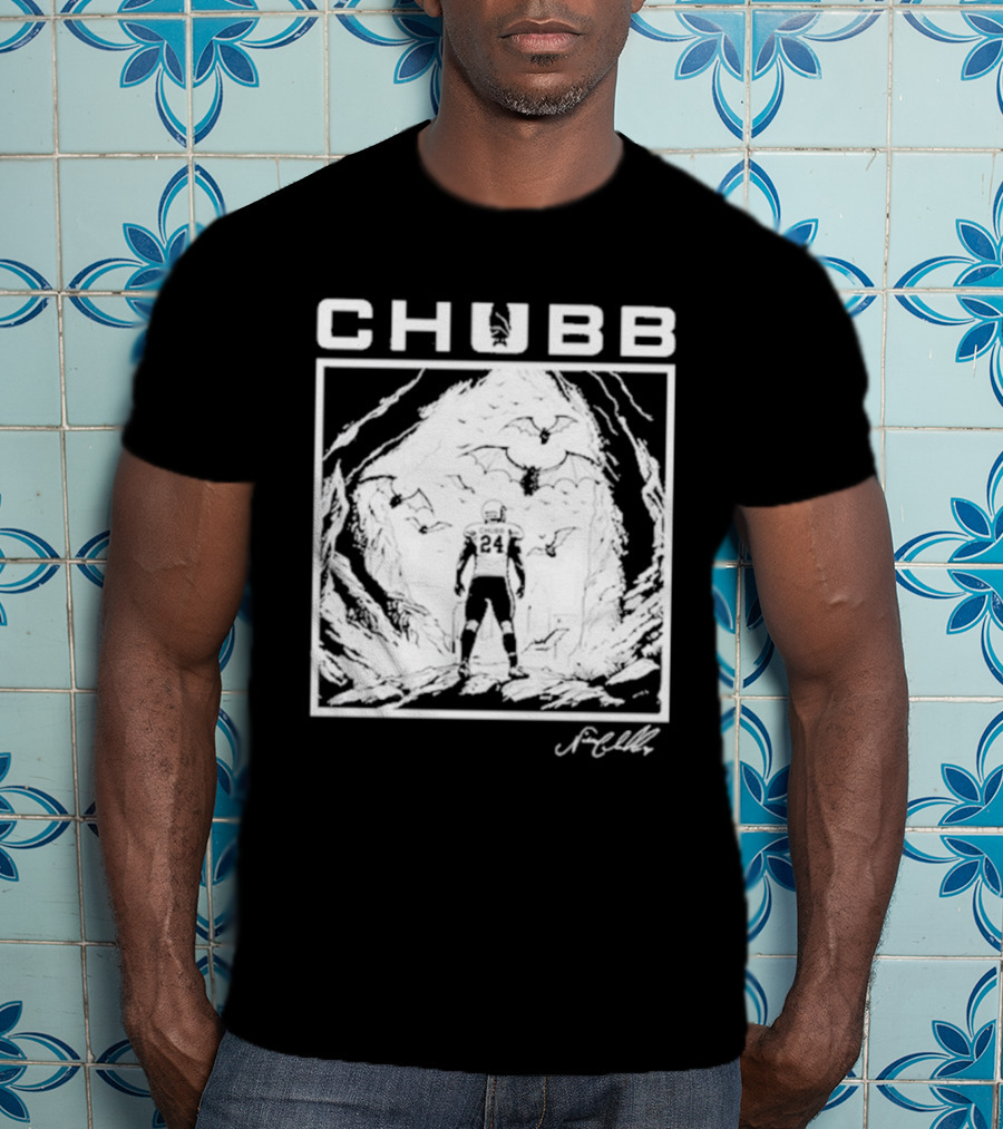Chubb 24 Cleveland Football Bat Cave Fantasy Scene T-Shirt