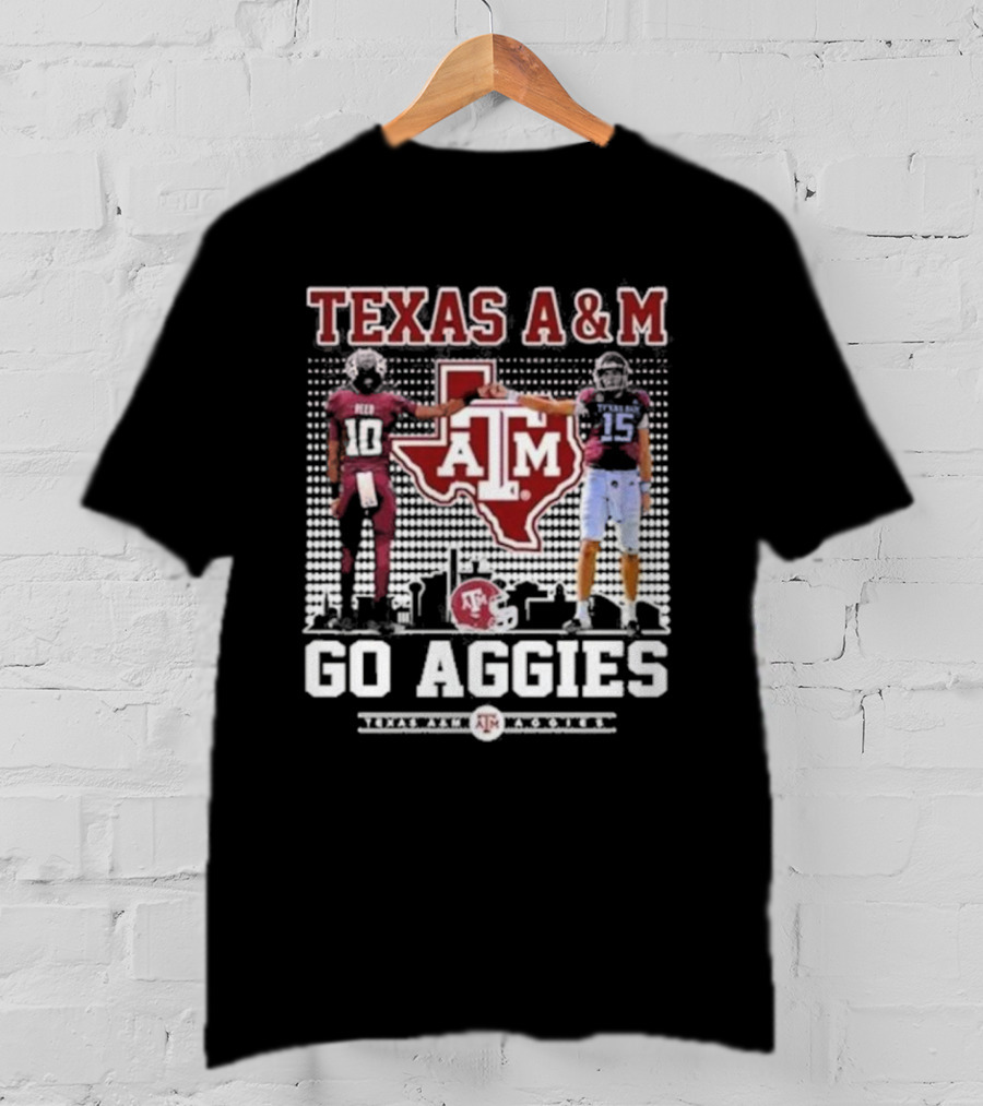 Texas A&M Aggies Football Players 10 And 15 Go Aggies Texas Map T-Shirt